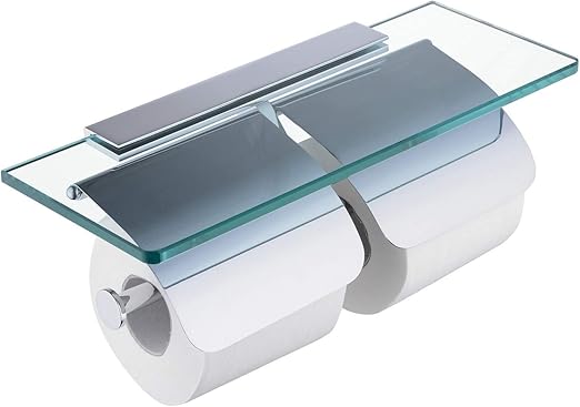 Amazon Com Double Roll Toilet Paper Holder Hotel Bathroom 2 Roll Tissue Dispenser With Glass Shelf And Two Covers In Polished Chrome Kitchen Dining