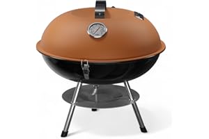 GAS ONE GasOne CG-14T – 14-inch Portable Barbecue Grill with 3-Point Locking Lid for Heat Preservation – Dual Venting System – Small Charcoal Grill for Backyard, Camping, Boat