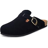 Womens Suede Clogs Mens Genuine Leather Mules Cork Footbed Sandals with Arch Support