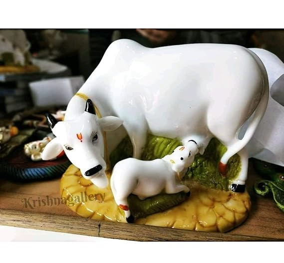 Buy Krishnagallery1 Marble Cow with Calf Statue Large, White Online at