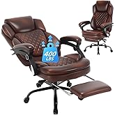 linting 400lbs Reclining Office Desk Chair with Footrest, Plus Size Comfortable Big Tall Brown Leather Recliner Office Chairs for Heavy People