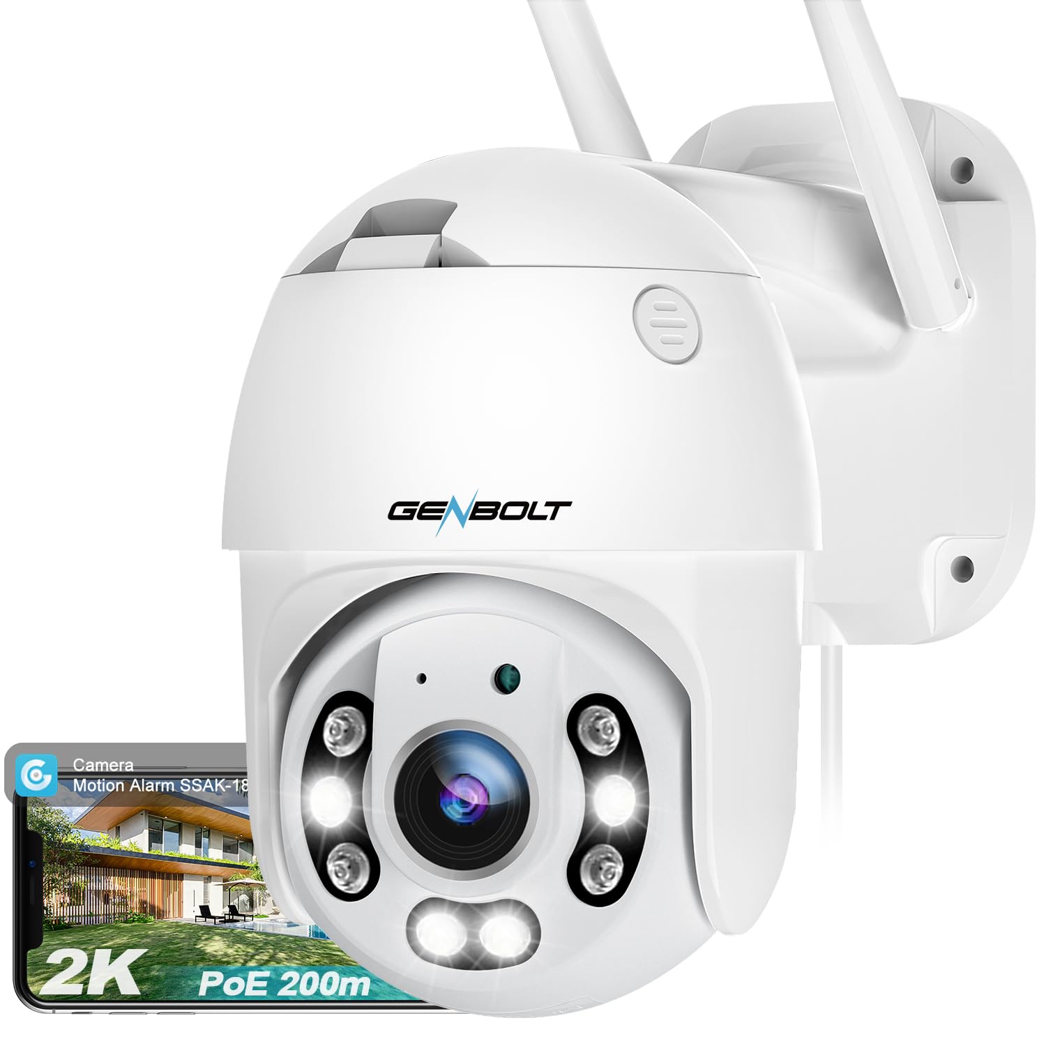 GENBOLT 2.5K WiFi Security Camera Outdoor With PoE, 2.4/5GHz Dual WiFi CCTV Camera with Auto Tracking, Human/Vehicle Detection Pan Tilt Home Surveillance IP Camera with Siren Alarm