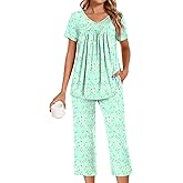Aodemo Womens Capri Pajama Sets 2 Piece Summer Loungewear Ladies Pjs Set Sleepwear with Pockets
