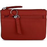 ili New York Leather Mini Compact Coin Purse - Red | Genuine Leather Pouch with Key Ring &amp; RFID Protection, Used for Coins, Keys and Cards, Ideal for Travel and Everyday Carry
