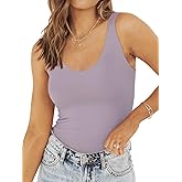 PINKMSTYLE Womens Basic Double Lined V Neck Tank Tops Slimming Workout Summer Tops Sleeveless Shirts