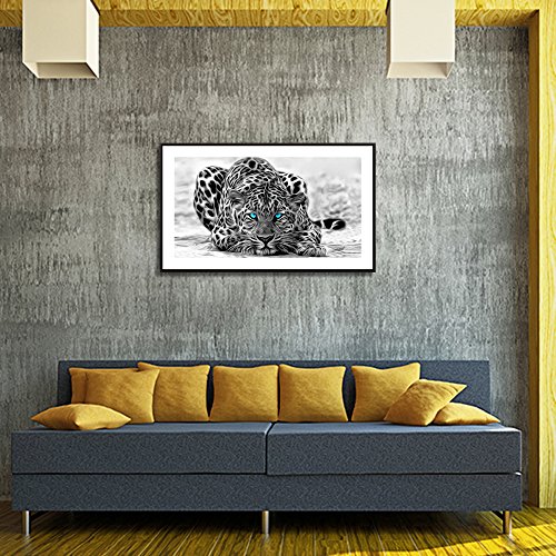 Visual-Art-Decor-Black-and-White-Leopard-Animals-Painting-Picture-Prints-Canvas-Wall-Art-Large-Decoration-24x36-Floater-Frame