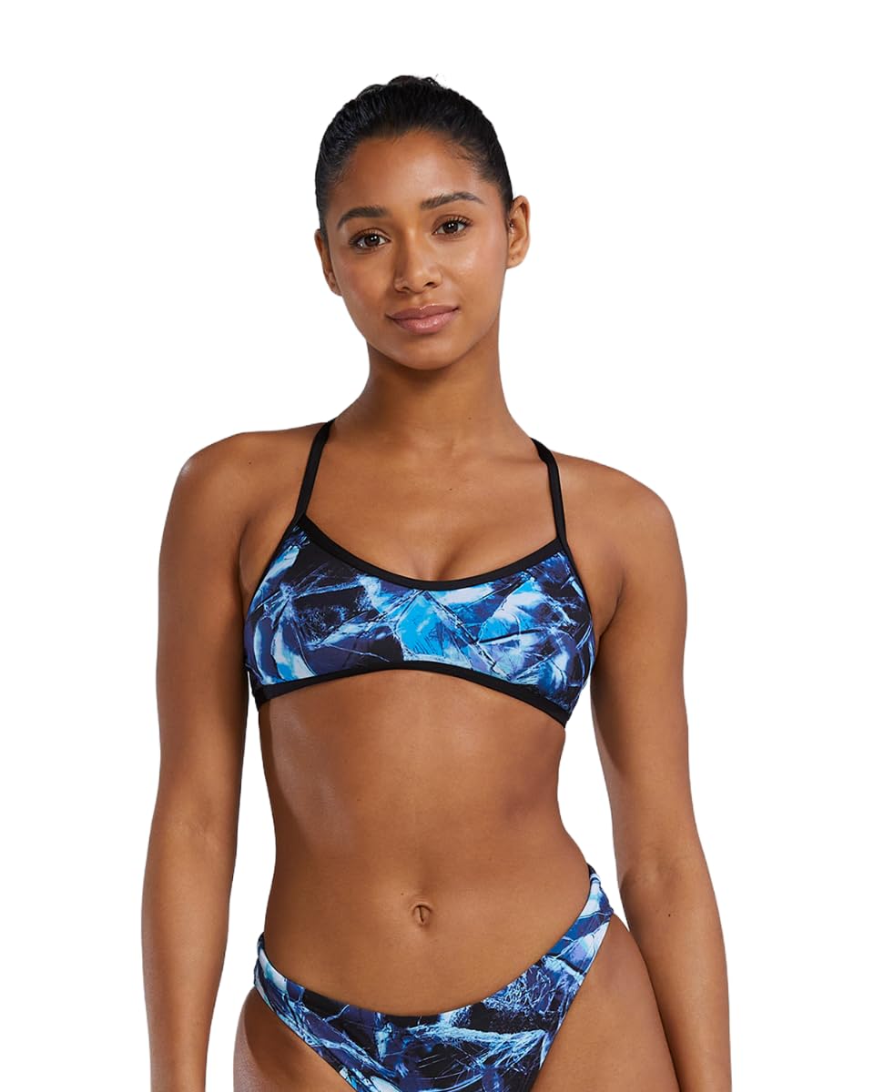 TYR Women’s Standard Durafast Elite Trinity Bikini Top Swimsuit, Blue Ice, Small