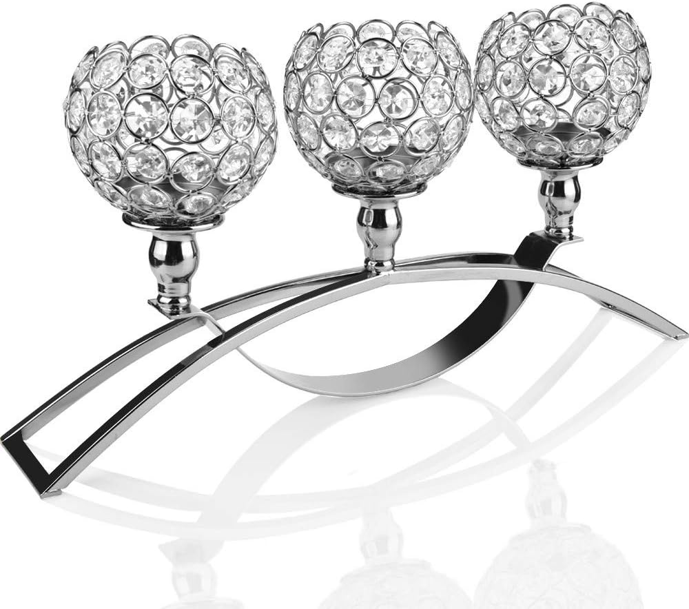 Diadia Crystal Candlestick Wedding/Holiday/Plot People Gift Decoration 17 Inch Candlestick Holder Romantic Home Wedding Dinner Decor (Silver)