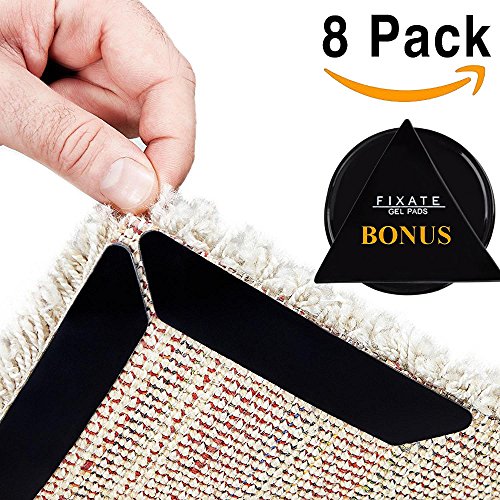 OlaMorning Rug Grippers 8 pcs Anti Curling Rug Gripper and Slip Straight Carpet Gripper for Corners and Edges. Keeps Your Rug in Place & Makes Corners Flat. Ideal Anti Slip Rug Pad for Your Rugs