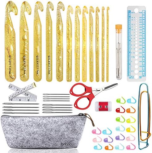 BnbPro Huge Crochet Hooks Set Kit Large-eye Blunt Knitting Needles for Rag Shawl Scarf Rug Sweater Knitting Bulky Yarn with Ergonomic Lightweight Crochet Hooks