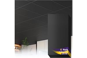 LooYee 24 x 48 Inch Black Drop Ceiling Tiles, 2 x 4FT 6 PCS PVC Smooth Ceiling Panels - Waterproof Fire-Rated to Prevent Brea
