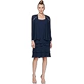S.L. Fashions Women's Mother of The Bride Tiered Jacket Dress with Shoulder Embellishment