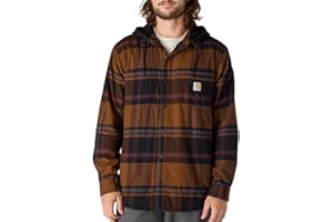 Carhartt Mens Rugged Flex Relaxed Fit Flannel Fleece Lined Hooded Shirt Jac