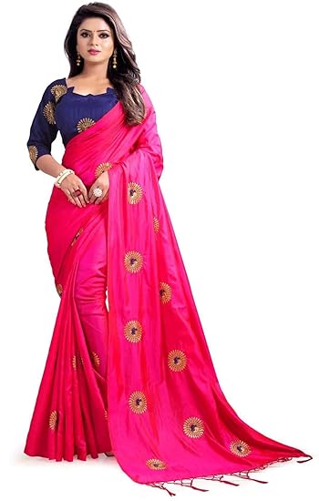 Womens Paper Silk Saree With Blouse Piece