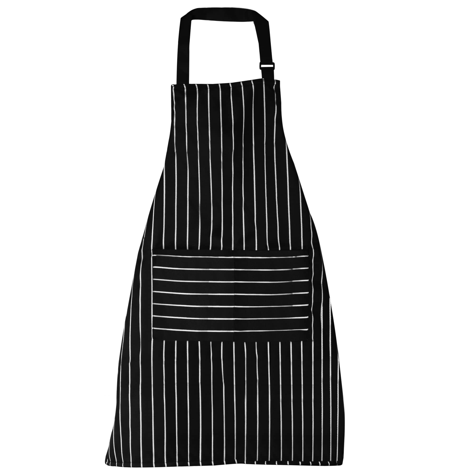 TRIXES Striped Cooking Apron with Adjustable Shoulder Strap & Double Pocket - Black & White - Great for Butchers & Kitchen Chefs of all levels - Professional Quality
