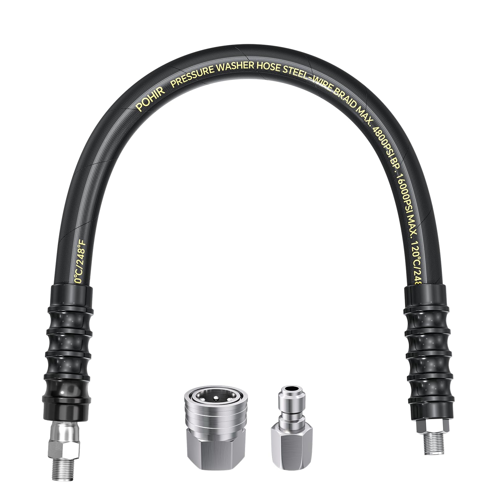 Photo 1 of POHIR 2FT Pressure Washer Whip Hose 4800psi 3/8'' Steel Wire Braided with 3/8'' Quick Connect Plug, Hose Reel Connector Jumper for Pressure Washing (4800PSI, 2 FT)
