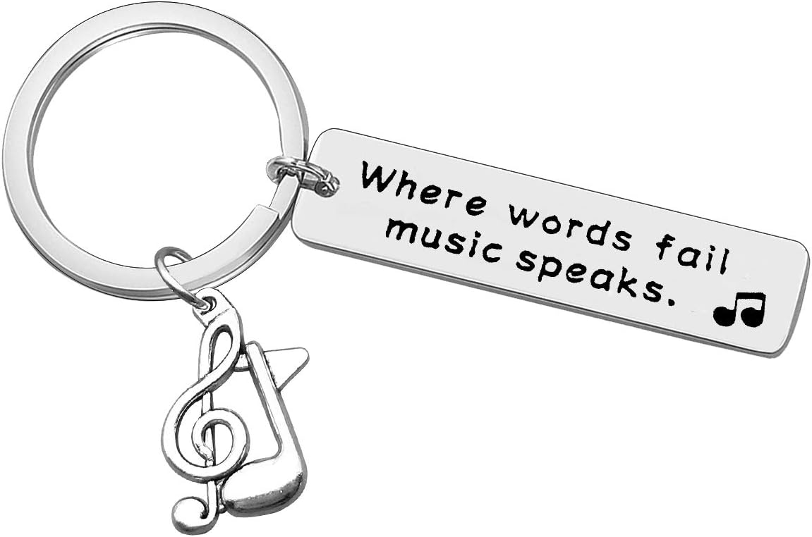 Music Keyring Gift Where Words Fail Music Speaks Keyring Music Lover Gift Music Note Keychain Gift for Music Teacher Student Musicians Gifts Inspirational Gift Music Key Ring
