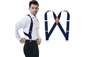 JTCMOJS Side Clip Suspenders for Men Heavy Duty 2" Trucker Style Work Suspender Adjustable Elastic X Back Mens Suspenders