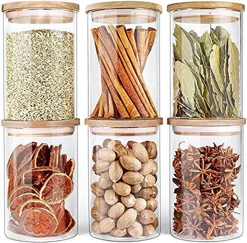 GGerou Glass Storage Jar with Bamboo Lids,Glass Airtight Canisters sets,Spice Jar, Pantry Organization and Storage Containers Ideal for Sugar, Coffee, Cookie, Candy,Cereals (1000ml/35.2 oz, Set of 6)