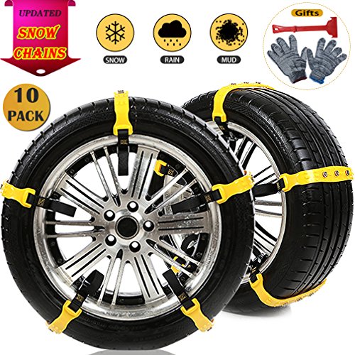 Snow Chains 10 Pcs Anti Slip Tire Chains Adjustable Emergency Traction Security Car Tire Snow Chains Fit for Most Car SUV Truck