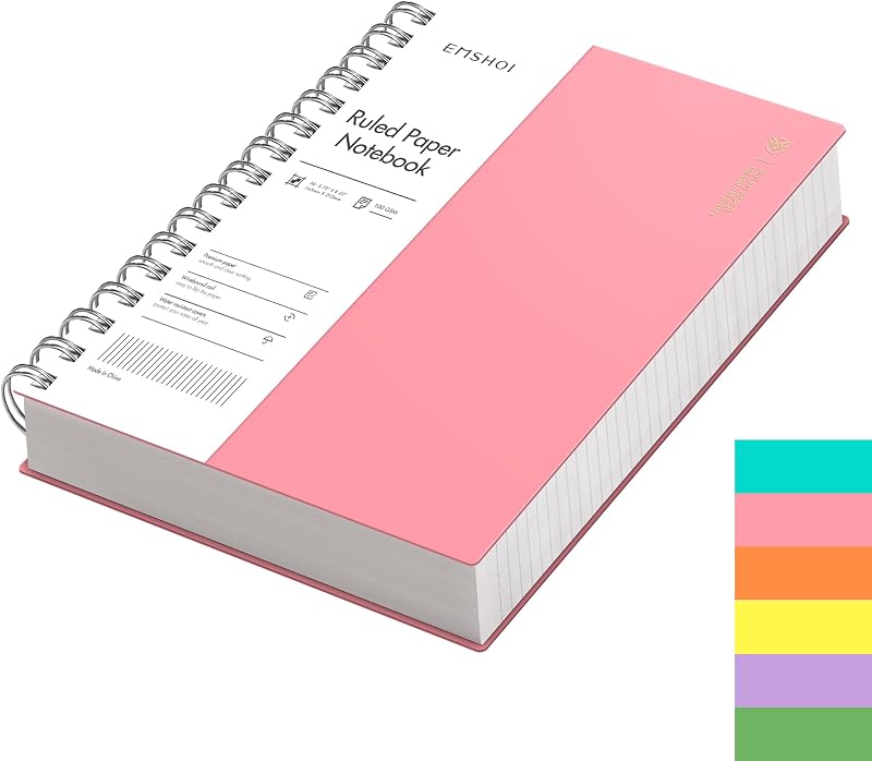 EMSHOI A5 Notebook Lined 300 Pages 150 Sheets 100gsm Pink Hardcover