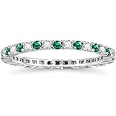 SHINYSO 925 Sterling Silver Rings for Women Thin Stacking Birthstone Ring Full Cubic Zirconia Eternity Engagement Wedding Band Size 4-10