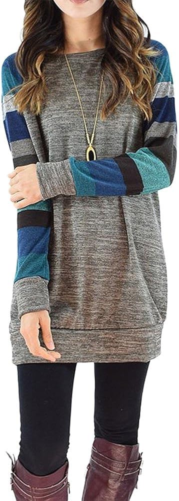 PINUPART Women's Color Block Long Sleeve Sweatshirt Cotton Jersey Tunic Tops