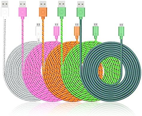 Micro USB Cable, 5 Pack 6Ft Nylon Braided Micro USB Data Charging Cord for Android Galaxy S7 S6 Edge S5 S4, HTC M8 M9, Motorola, Blackberry and more Smartphones Tablets