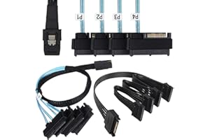 DKARDU Mini SAS to SAS Cable, 36 Pin SFF-8087 Host to SAS SFF8087 to SFF-8482 Connectors 4 x SAS 29Pin with SATA Power Cable,