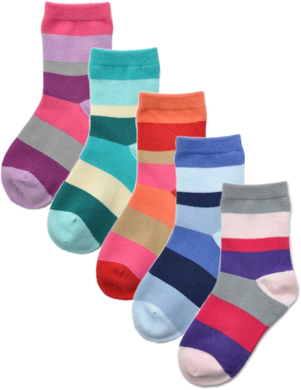 Epeius Kids Girls' 5 Pack Seamless Rainbow Stripes Crew Socks: Clothing