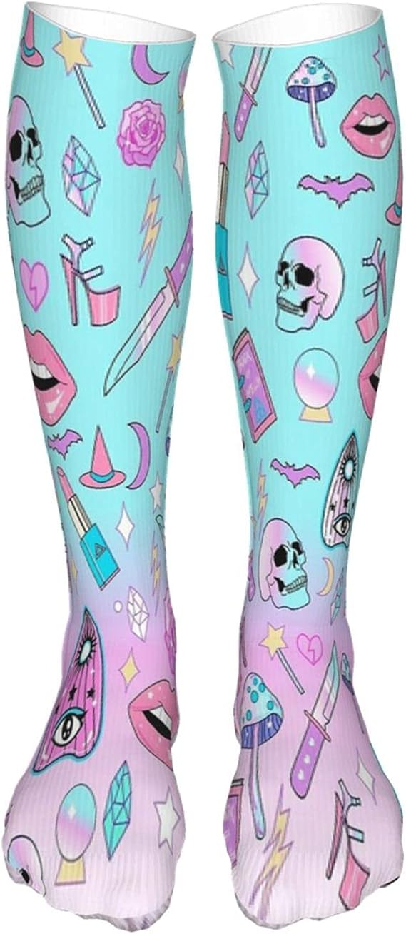 Socks womens Girly Pastel Goth Witch Pattern Novelty Knee High Socks at