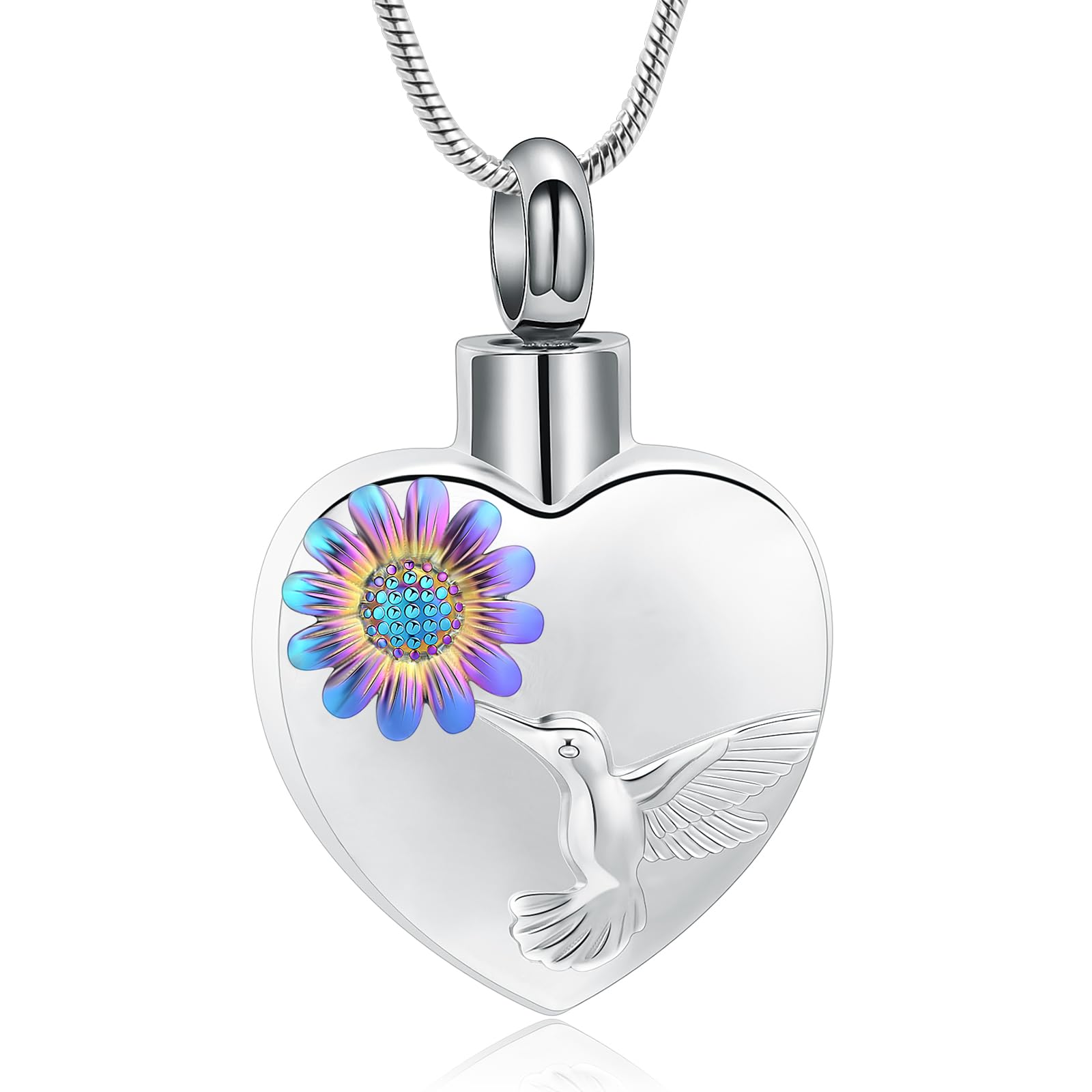 QGJNSGC Urn Necklaces for Ashes Hummingbird Sunflower Urn Necklace Heart Cremation Jewellery Keepsake Memorial Jewellery for Urns Locket for Women Men