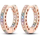 NARMO Earrings for Women 925 Sterling Silver Heart Hoops Small Colorful Rainbow Hoop Earrings Huggie Earrings