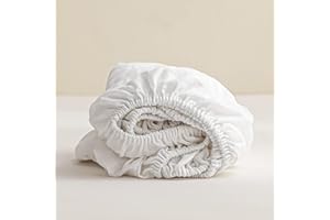 King Linens 100% Linen Fitted Sheet Stone Washed Solid Color - (1 Piece) 14 inch Deep Pocket Mattress Cover Soft Natural Breathable Farmhouse - White, Queen Size