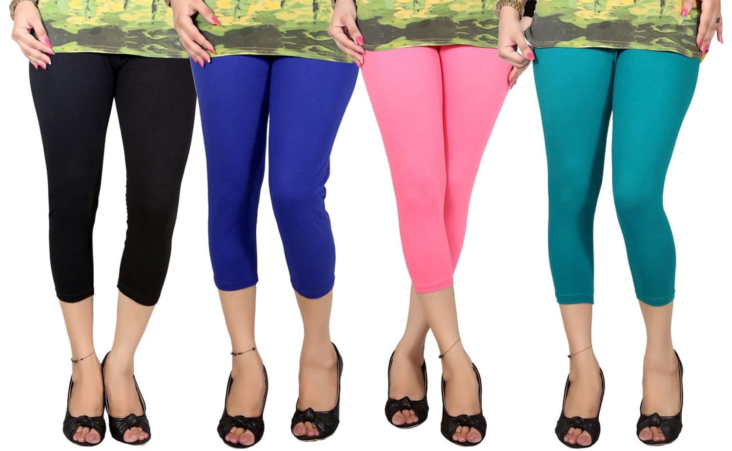 q-rious women's multicolor free size three fourths (pack of 4)