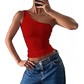 CUHUDA Women's Sexy One Shoulder Crop Tops Sleeveless Cropped Tank Tops Ruched Shirts