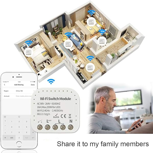Interruptor WiFi inalmbrico inteligente con mdulo empotrable compatible con Alexa Google Home Apple iOS Android IFTTT con control de voz