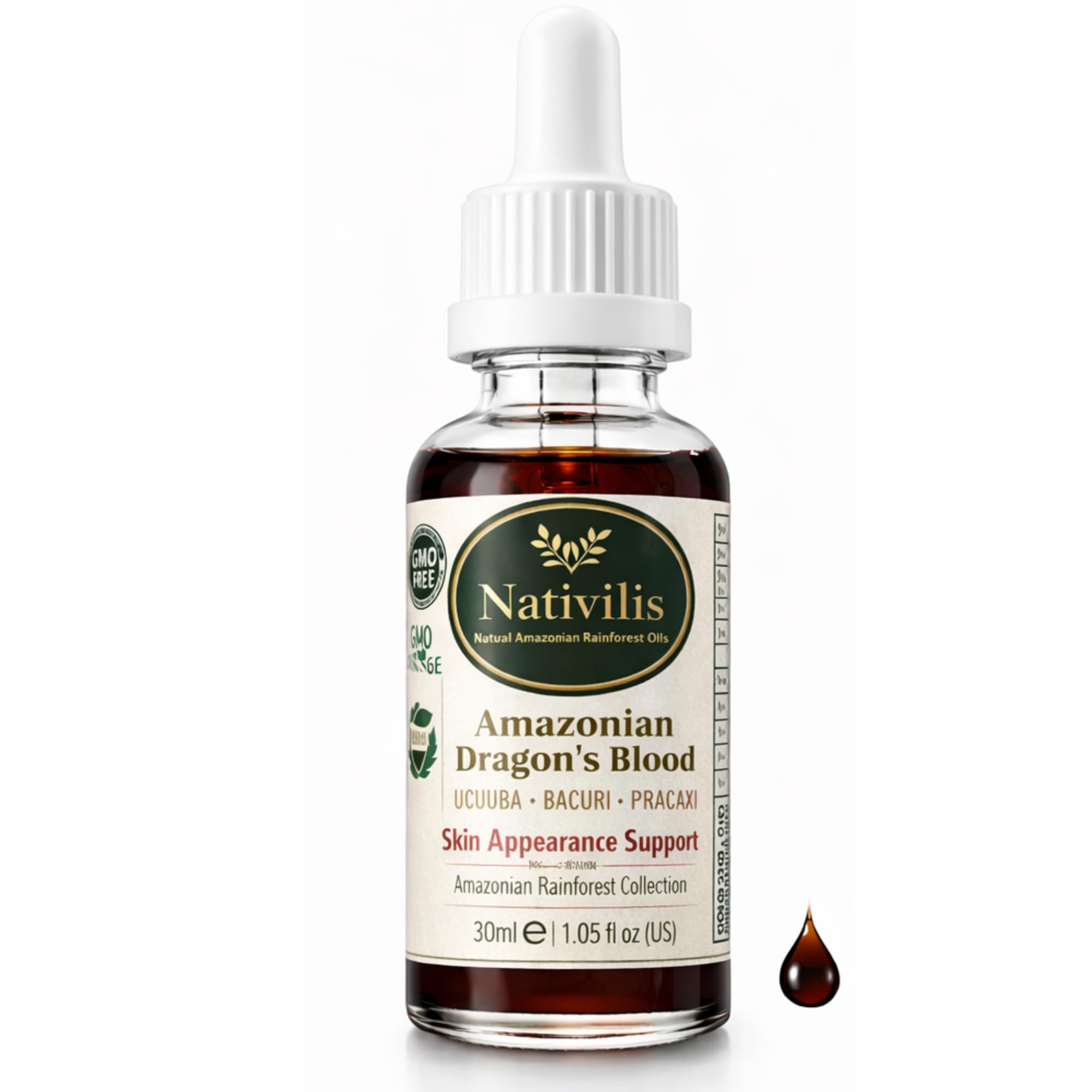 Nativilis Amazonian Dragon’s Blood Trilipid Oil – Ucuuba, Bacuri, Pracaxi & Urucum – Virgin Rainforest Botanical Oil 30ml – Skin Nourishing & Moisturising Body Oil - Copaiba