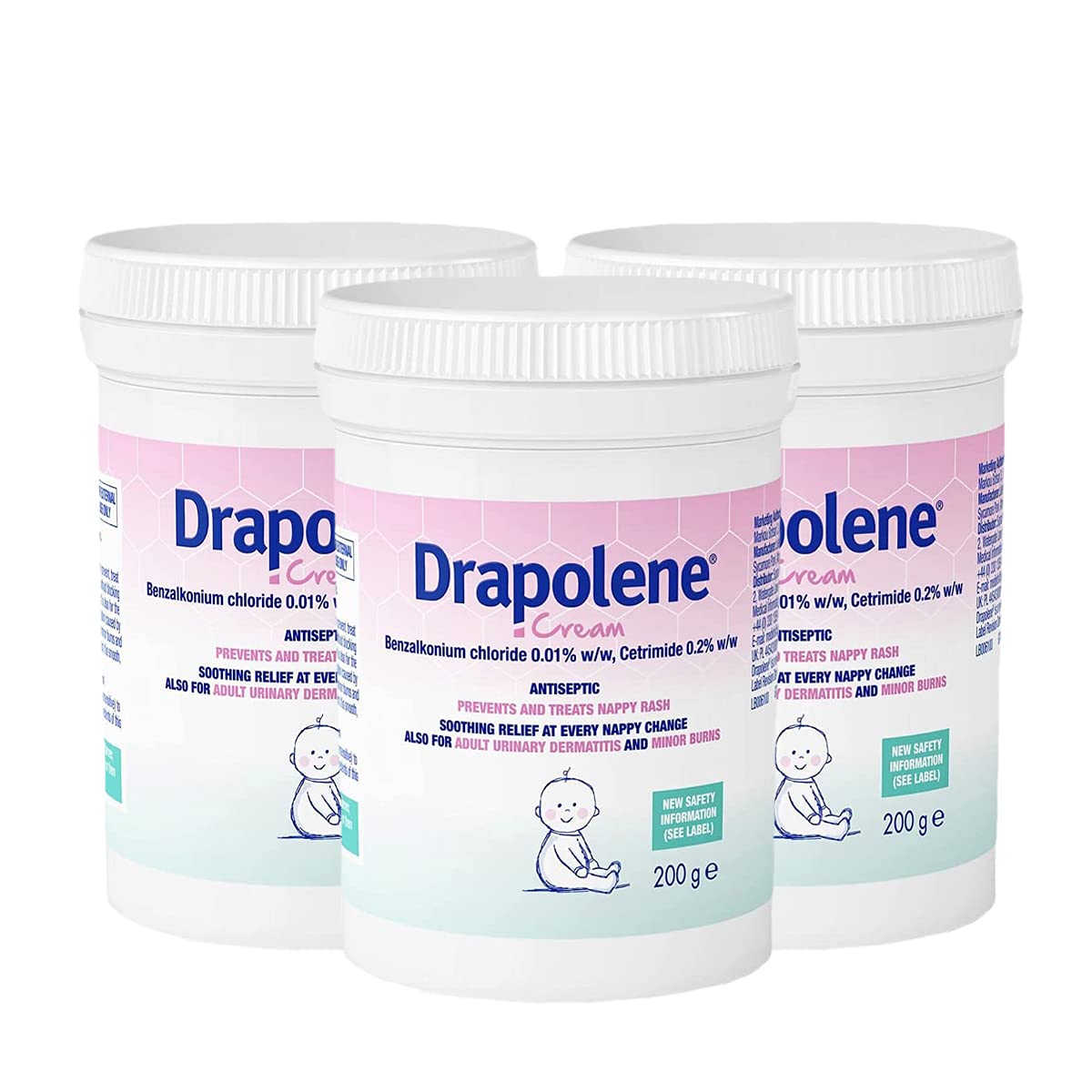 3 x Drapolene® Cream 200g Tub | Prevents and Treats Nappy Rash | Soothes and Protects Baby's bottom from newborn onwards