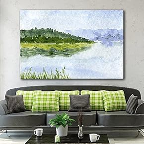 Canvas Wall Art - Watercolor Style Landscape Mountains Trees Peaceful Lake - Giclee Print Gallery Wrap Modern Home Art Ready to Hang - 12x18 inches