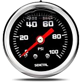 SENCTRL 0-100 Psi Fuel Pressure Gauge, 1/8" NPT Back Mount, Black Dial | 1-1/2" Dial Size, Inline Low Glycerin Liquid Filled Pressure Gauge, Stainless Steel Case, for Water Oil Air Pressure Test