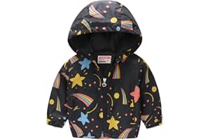 Toddler Girls Boys Rain Jacket Lightweight Waterproof Cute Raincoat Zipper Hooded Toddler Boy Windbreaker Jacket