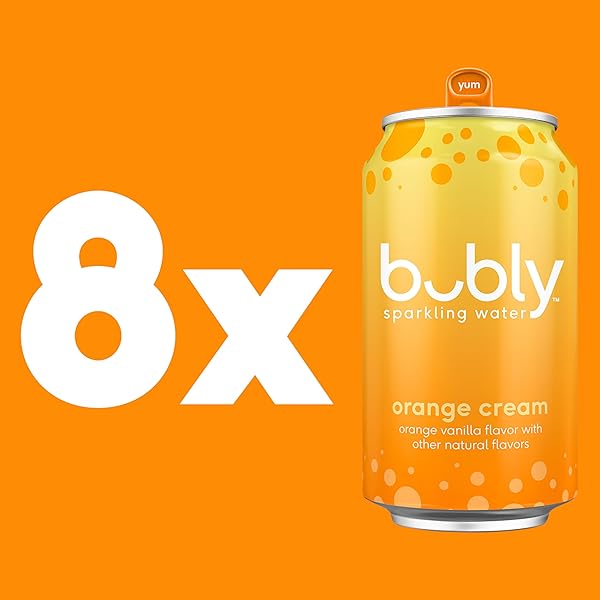 BUBLY SPARKLING WATER, ORANGE CREAMSICLE, ZERO SUGAR & ZERO CALORIES, 12 FL OZ CANS (PACK OF 8)