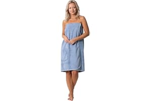 Robe Direct Women’s Terry Cloth Spa and Bath Towel Wrap with Adjustable Closure & Elastic Top (Light Blue, Large/One Size)