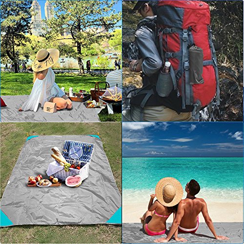 iMissiu Sand Free Beach Mat, Picnic Pocket Blanket Lightweight Waterproof Beach Blanket for Outdoor Camping, Travel, Hiking (Grey)