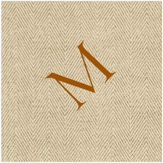 Entertaining with Caspari Jute Herringbone Paper Linen Cocktail Napkins, Monogram Initial M, Pack of 30