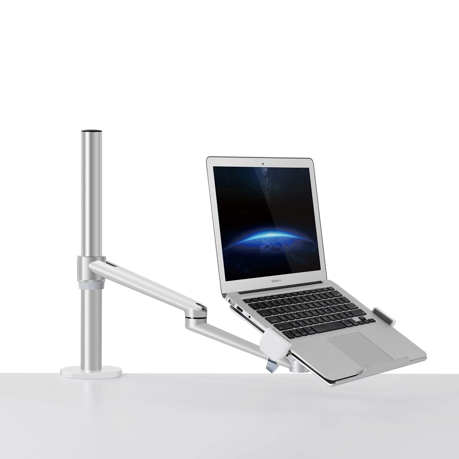 Thingy Club Single Arm Laptop Mount, Desk Mount Stand for 12-17 inch Laptop, Height Adjustable, Swivel at Any Angle (Single Arm Silver)