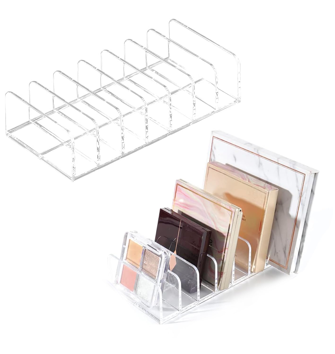 Voarge Eyeshadow Organiser, 2 Sizes Dressing Table Organiser, Dressing Table with 7 Compartments, Acrylic, Pallets Make-Up for Storage
