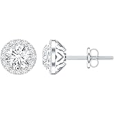Certified Moissanite Stud Earrings in Silver, D-Vs1 Quality, 1 Carat Moissanite Earrings - Unique Gift For Women