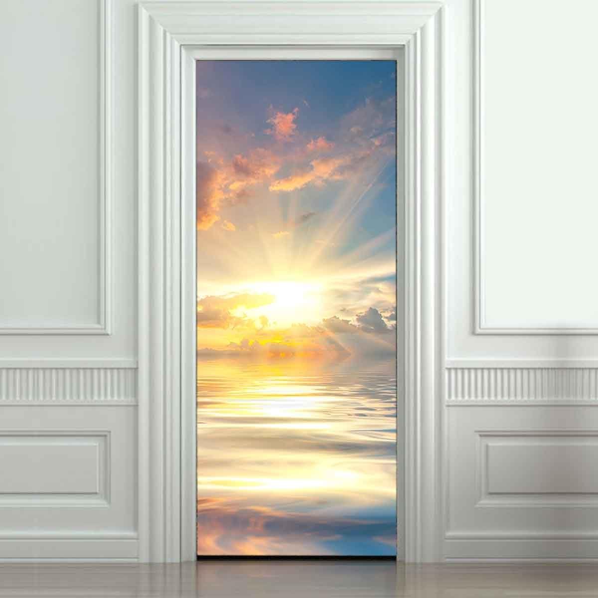 RAIN QUEEN HD Sunrise out of Clouds Decals Door Stickers(90x210cm), Creative Natural Scene Decals Wall Murals for Refreshing Door Cover, Wardrobe Cover